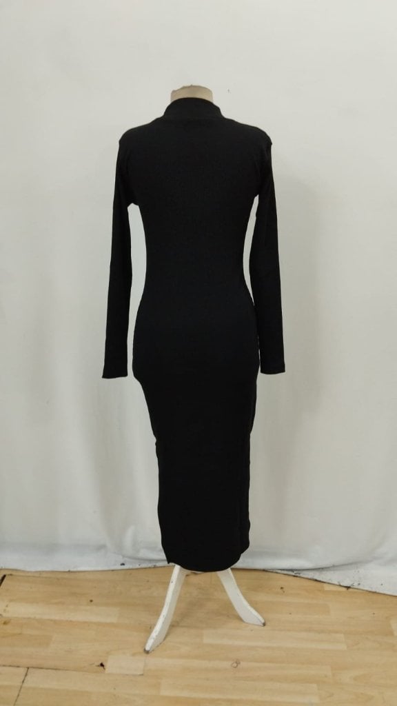 Women's Long-Sleeved Ribbed Knit Midi Dress with Mock Neck and Side Slit - Janes - by Peralane - photo 6