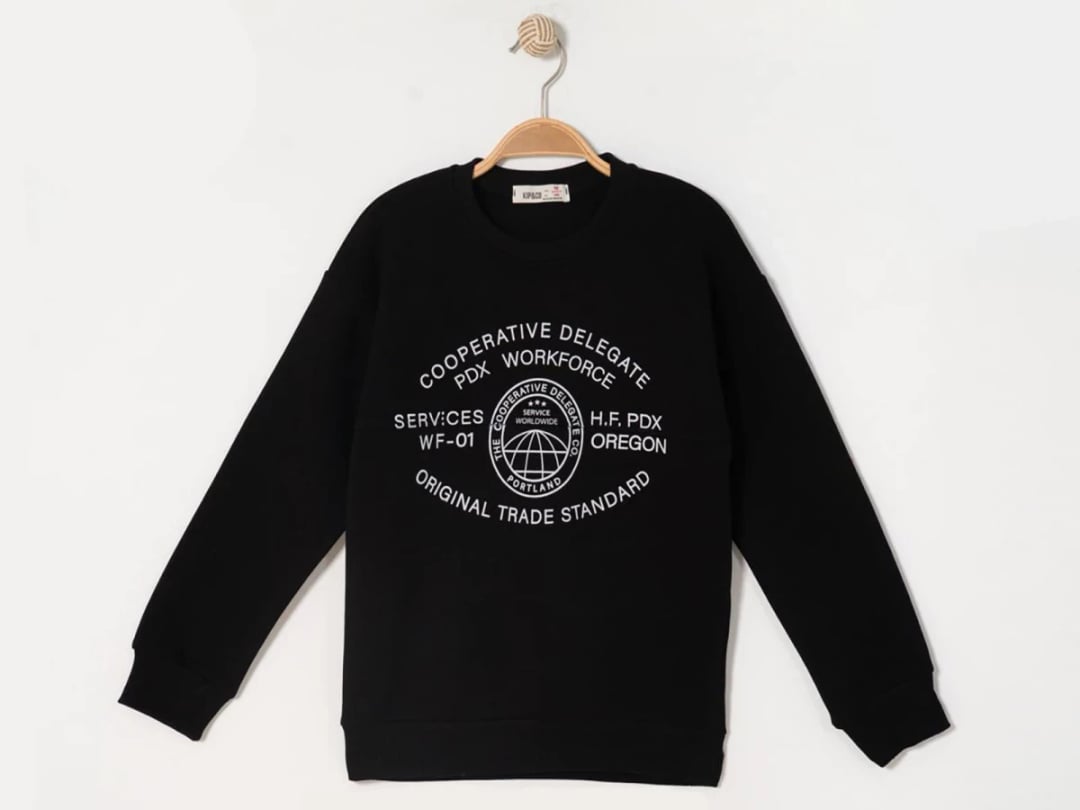 Workforce Printed 3-Thread Brushed Sweatshirt for Teens - Black - Ruhat Kids - by Peralane
