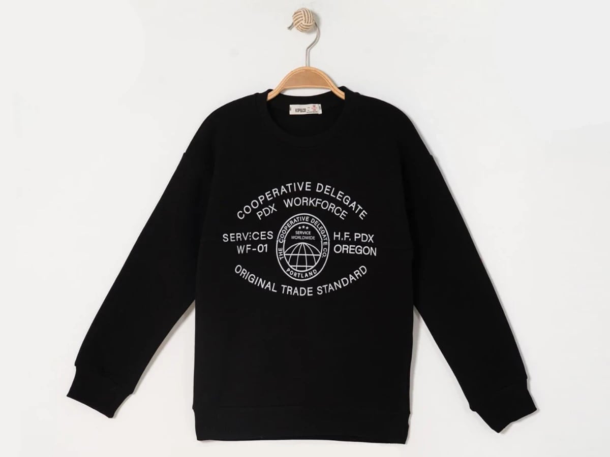 Workforce Printed 3-Thread Brushed Sweatshirt for Teens - Black - Ruhat Kids - by Peralane