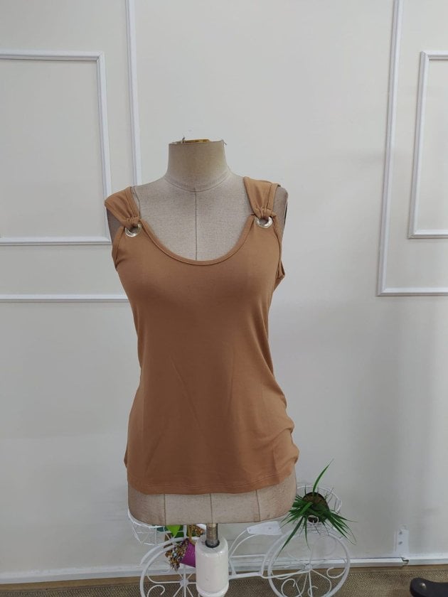 Women's Brown Sleeveless V-Neck Viscose Blouse with Eyelet Detail - Janes - by Peralane - photo 4