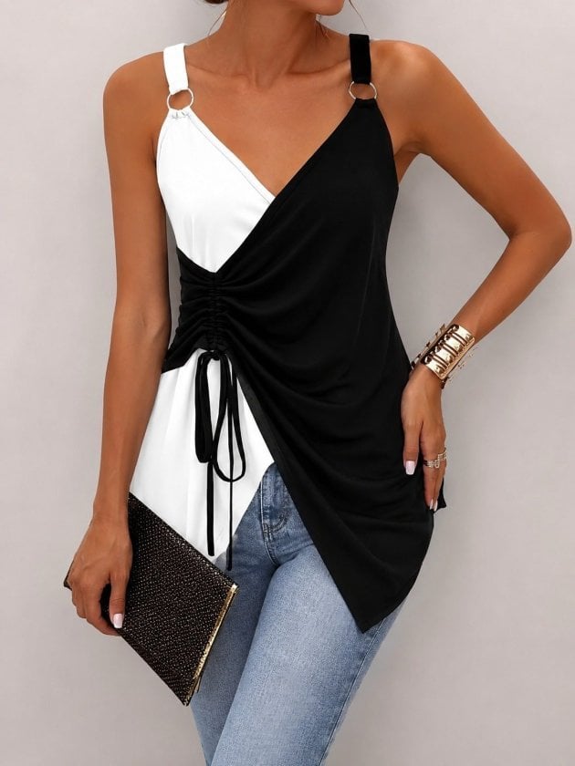Women's Two-Tone V-Neck Camisole with Side Tie - Janes - by Peralane - photo 4