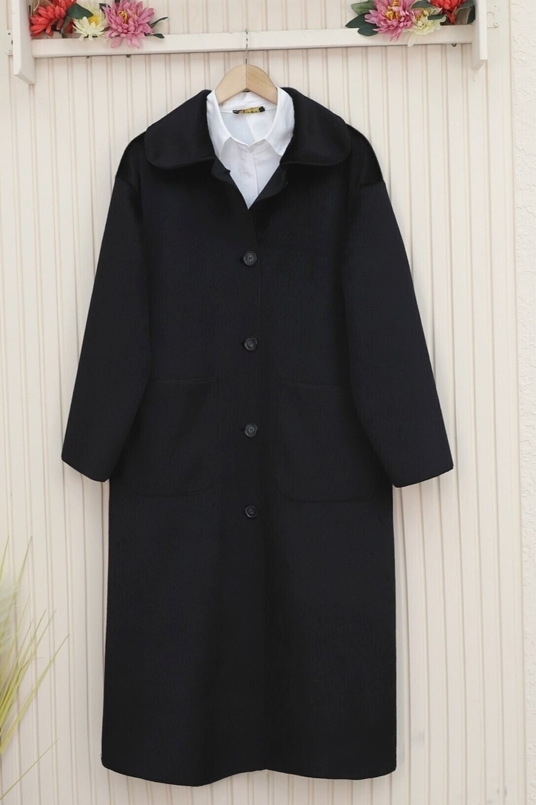 Full-Length Buttoned Pocket Coat - Black - Podyumplus - by Peralane - photo 4