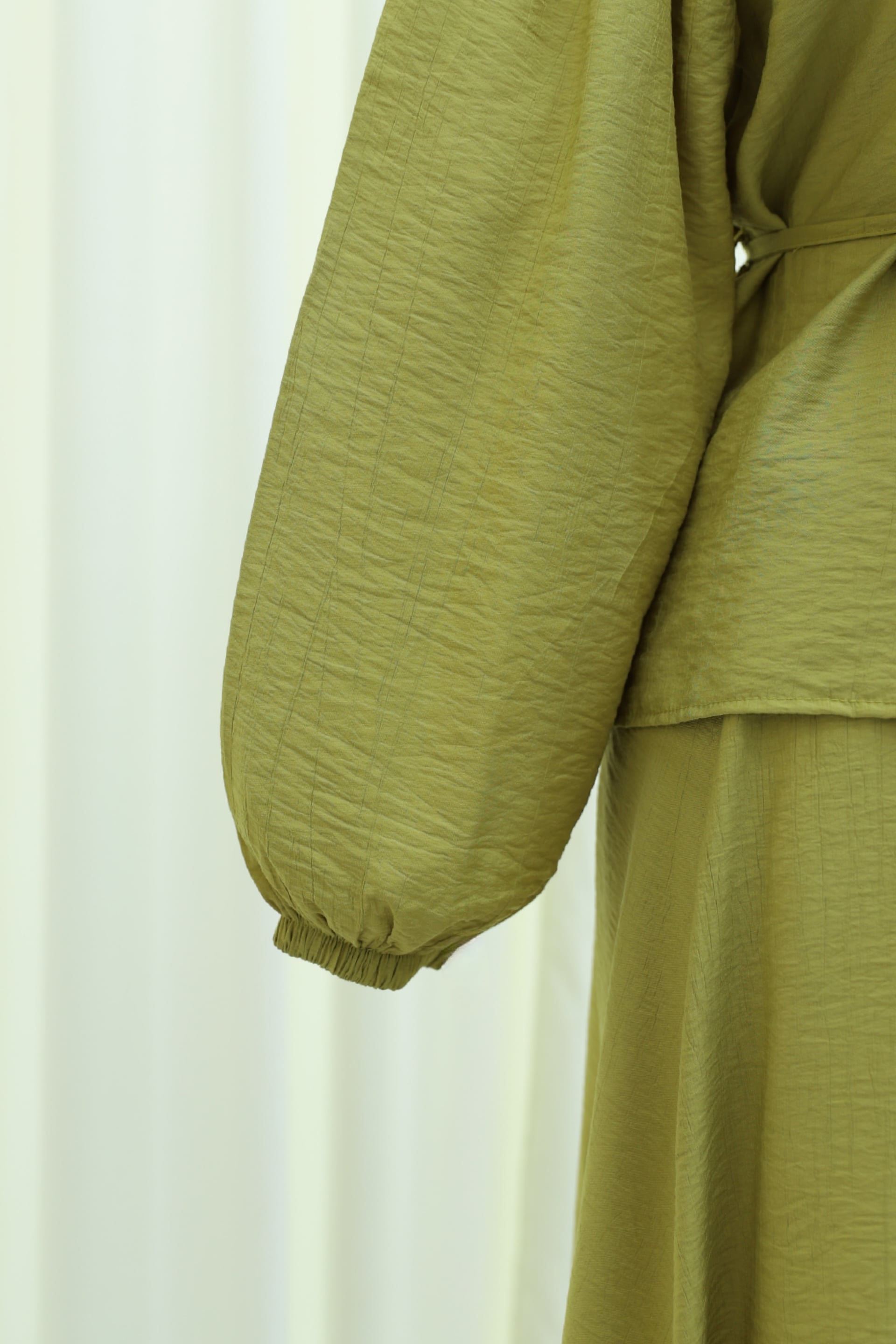 Ruffled Front Long-Sleeve Top and A-Line Skirt Set in Olive Green - Podyumplus - by Peralane - photo 7