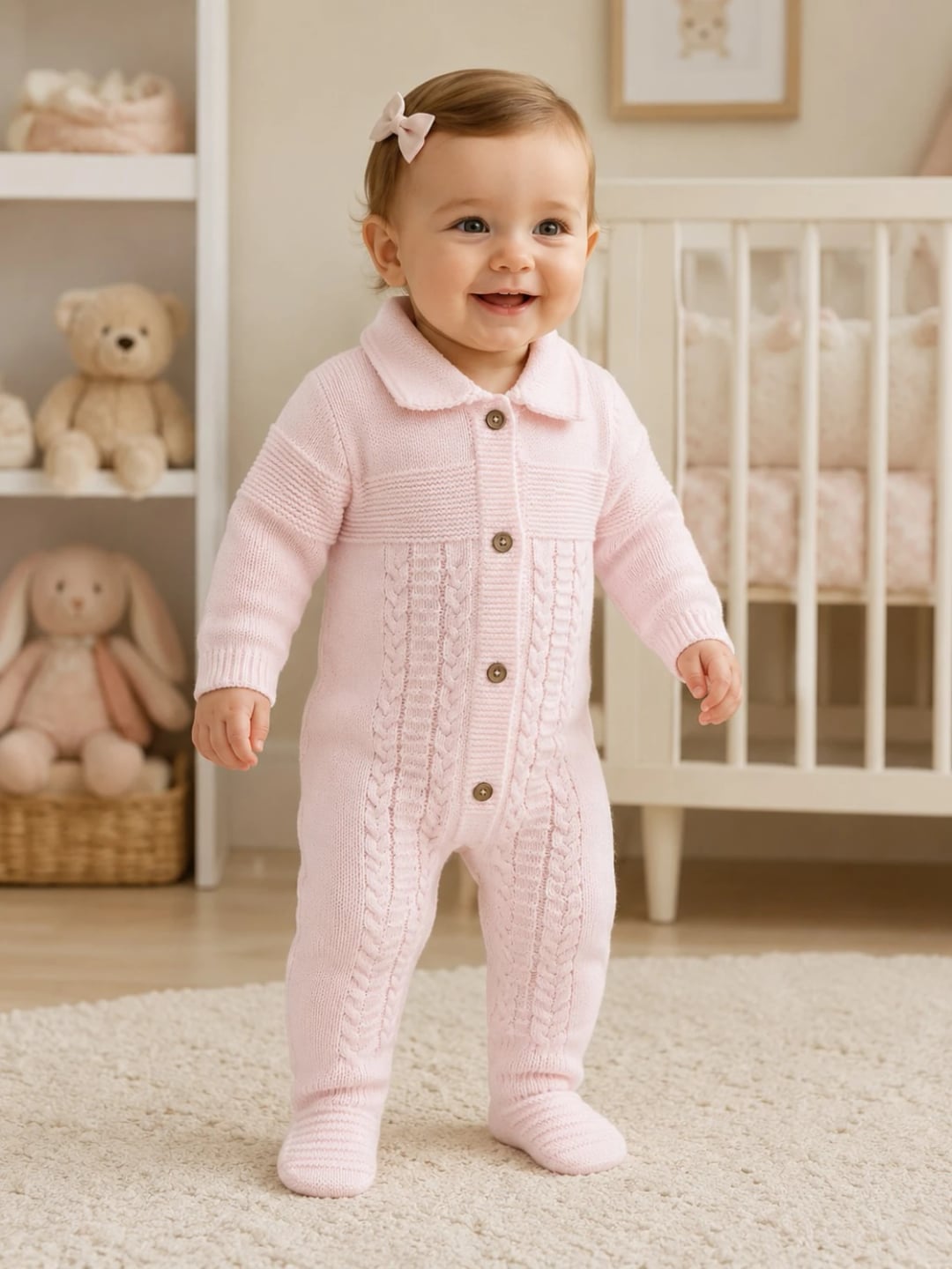 Knitted Baby Romper with Feet - Pale Pink - Pack of 3 - Has Bereket - by Peralane