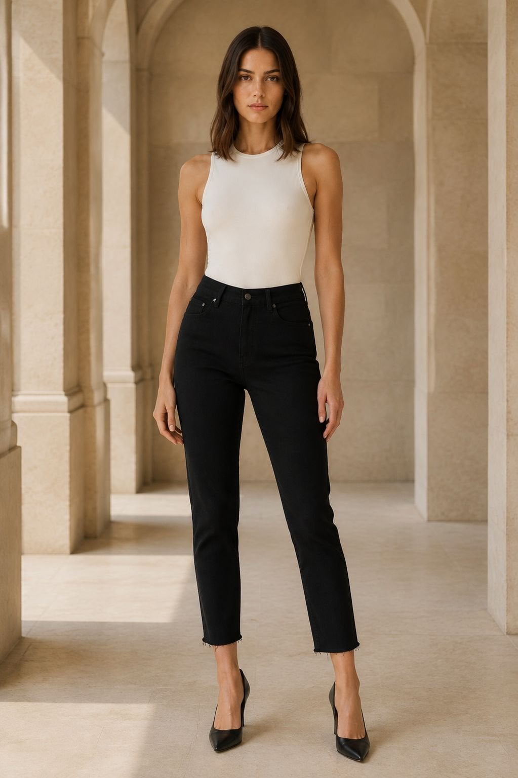 Seamless Hem Mom Fit Denim Trousers - Black Gabardine - Xlove - by Peralane - photo 5