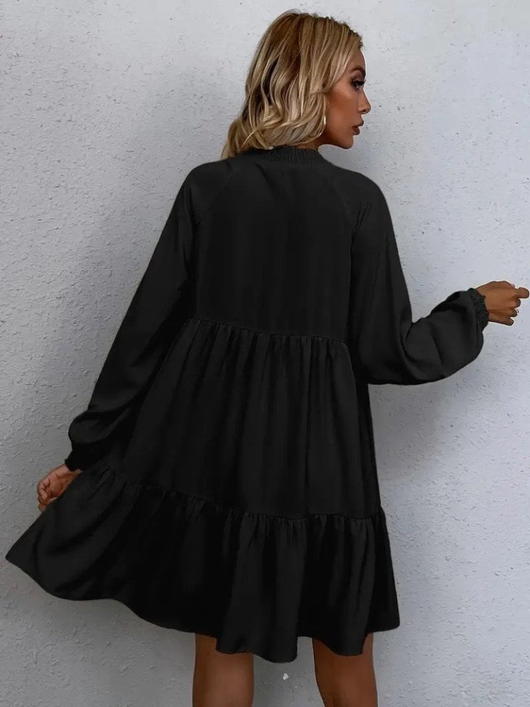 Women's Long-Sleeved Tie-Front Ruffled Linen Mini Dress - Janes - by Peralane - photo 5