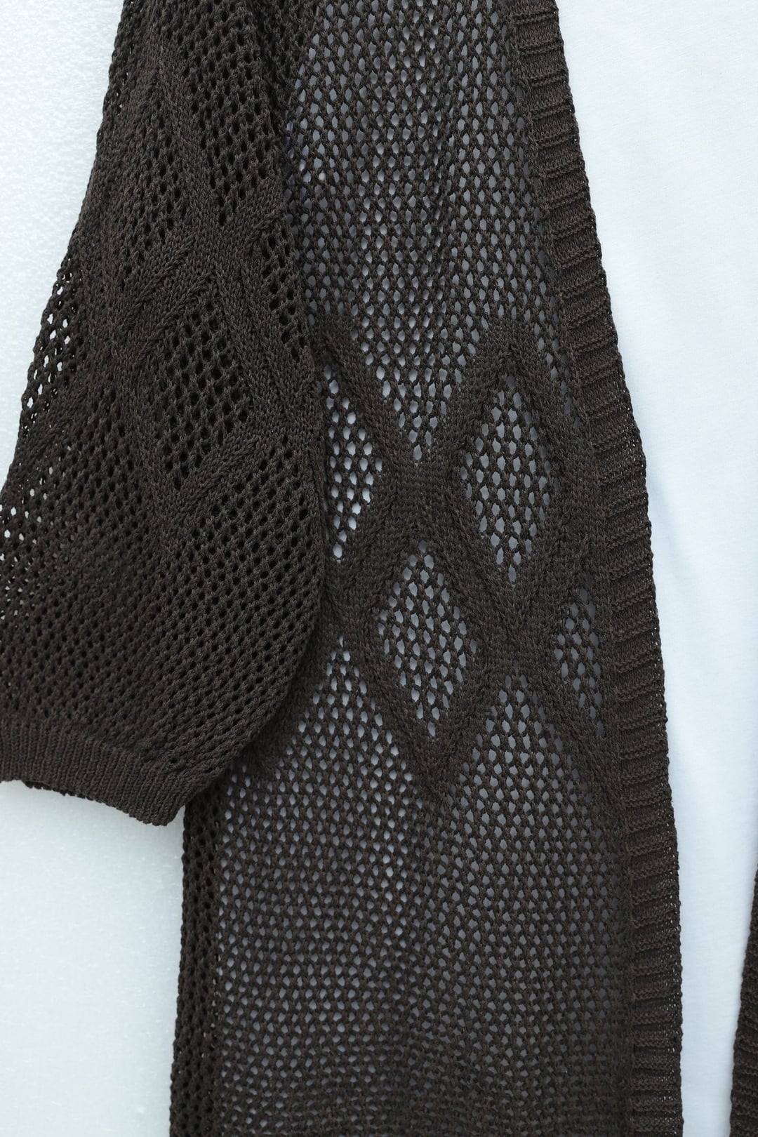 Diamond Pattern Openwork Knit Cardigan - Dark Brown - Podyumplus - by Peralane - photo 4