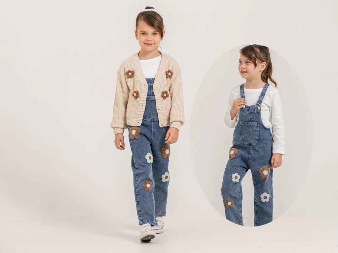 Girls' Denim Overalls with Knit Cardigan Set (Pack of 4) - Pampal Kids - by Peralane