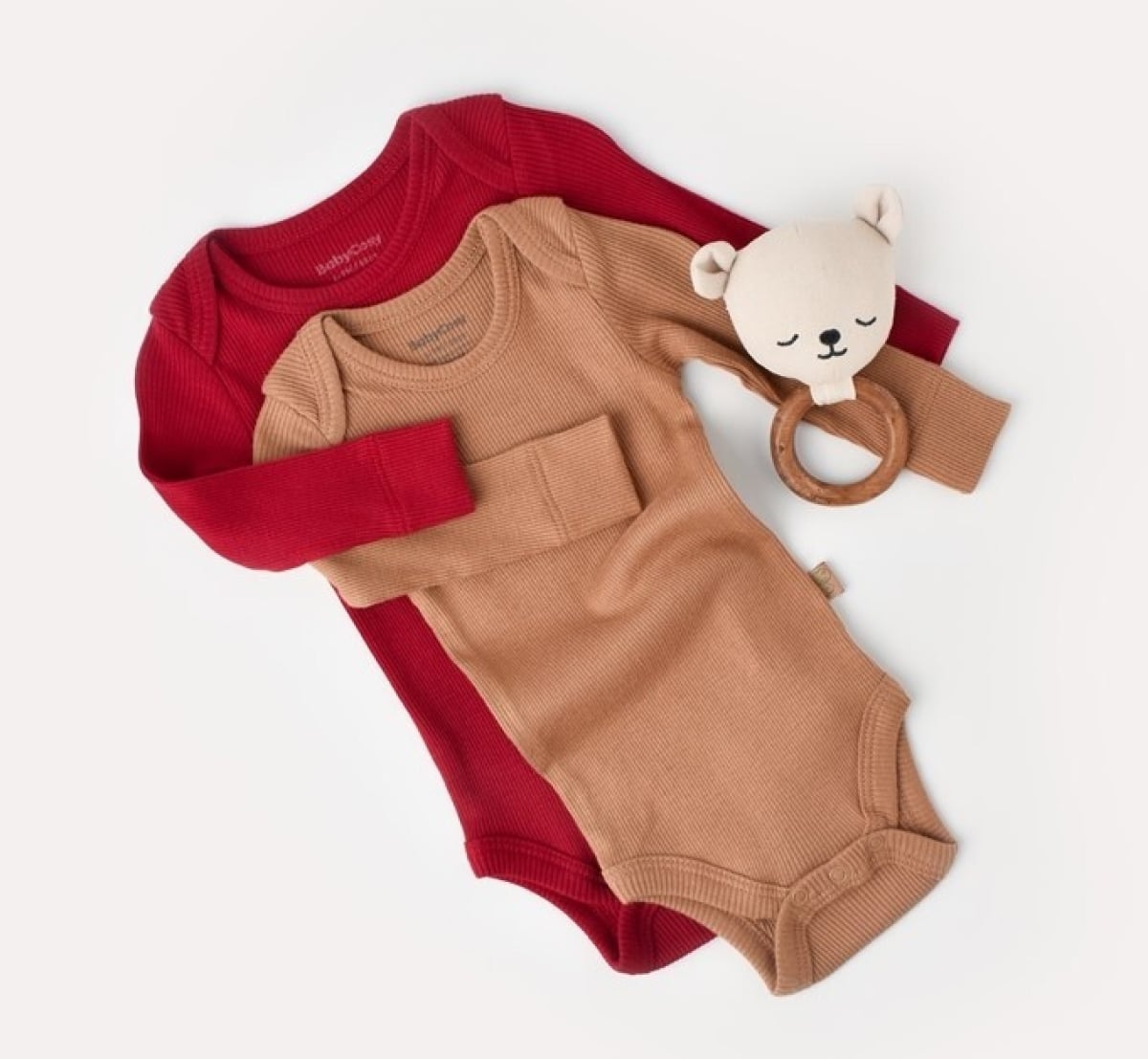 Baby Cotton Bodysuits Pack of 6 – Long Sleeve, Red and Tan - Babycosy - by Peralane