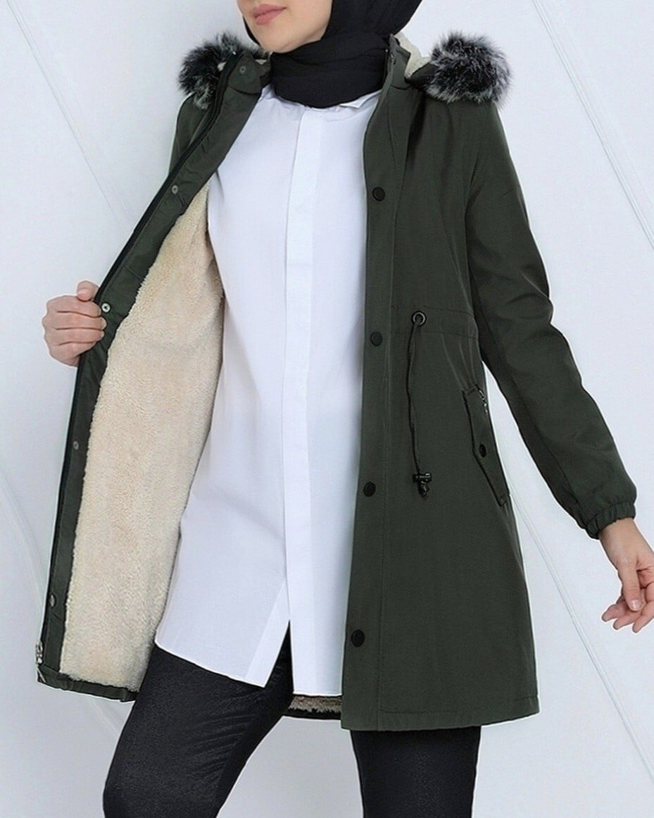 Women's Hooded Zip-Up Short Coat with Faux Fur Lining - Camouflage - Podyumplus - by Peralane - photo 4