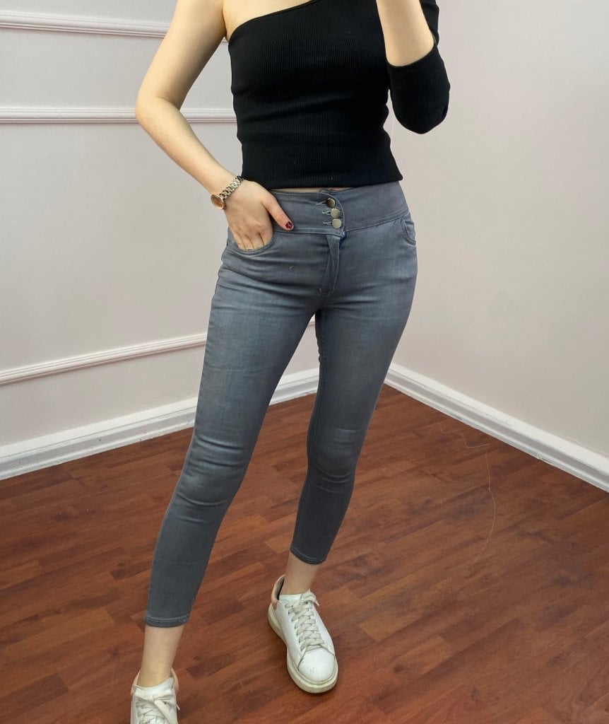 High Waist Stretch Denim Jeans in Grey - Janes - by Peralane - photo 4