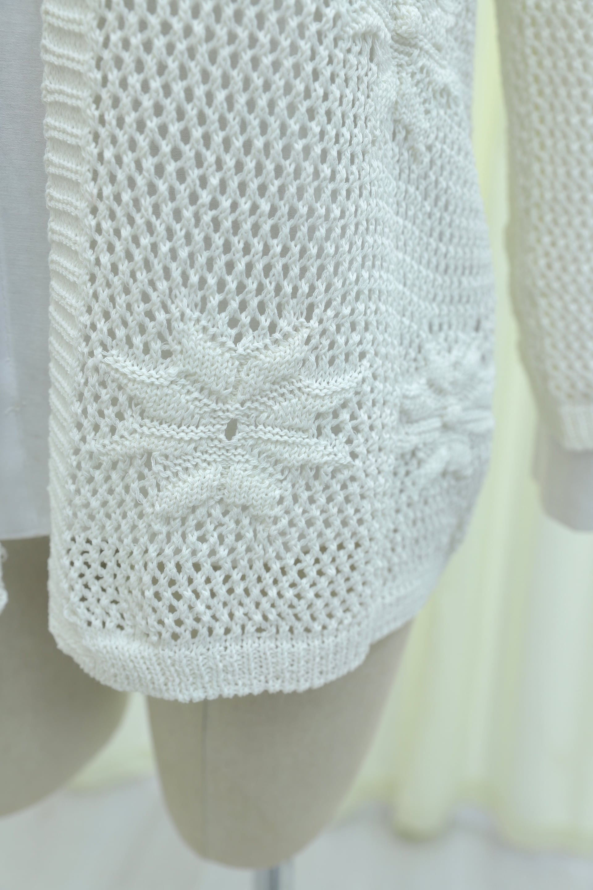 White Floral Detail Openwork Knit Cardigan - Podyumplus - by Peralane - photo 7