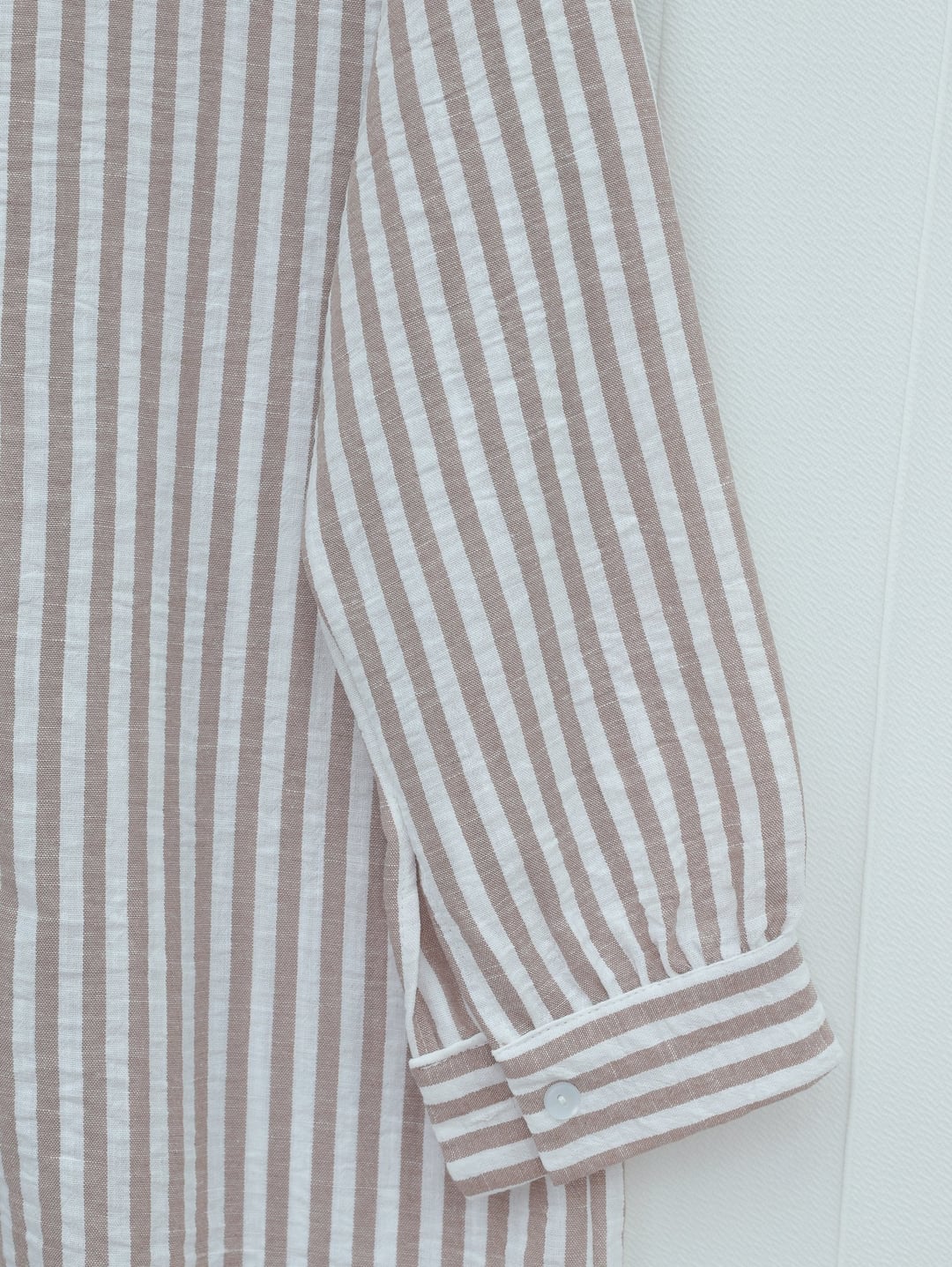 Button-Front Striped Linen-Look Blouse - Light Brown - Podyumplus - by Peralane - photo 8