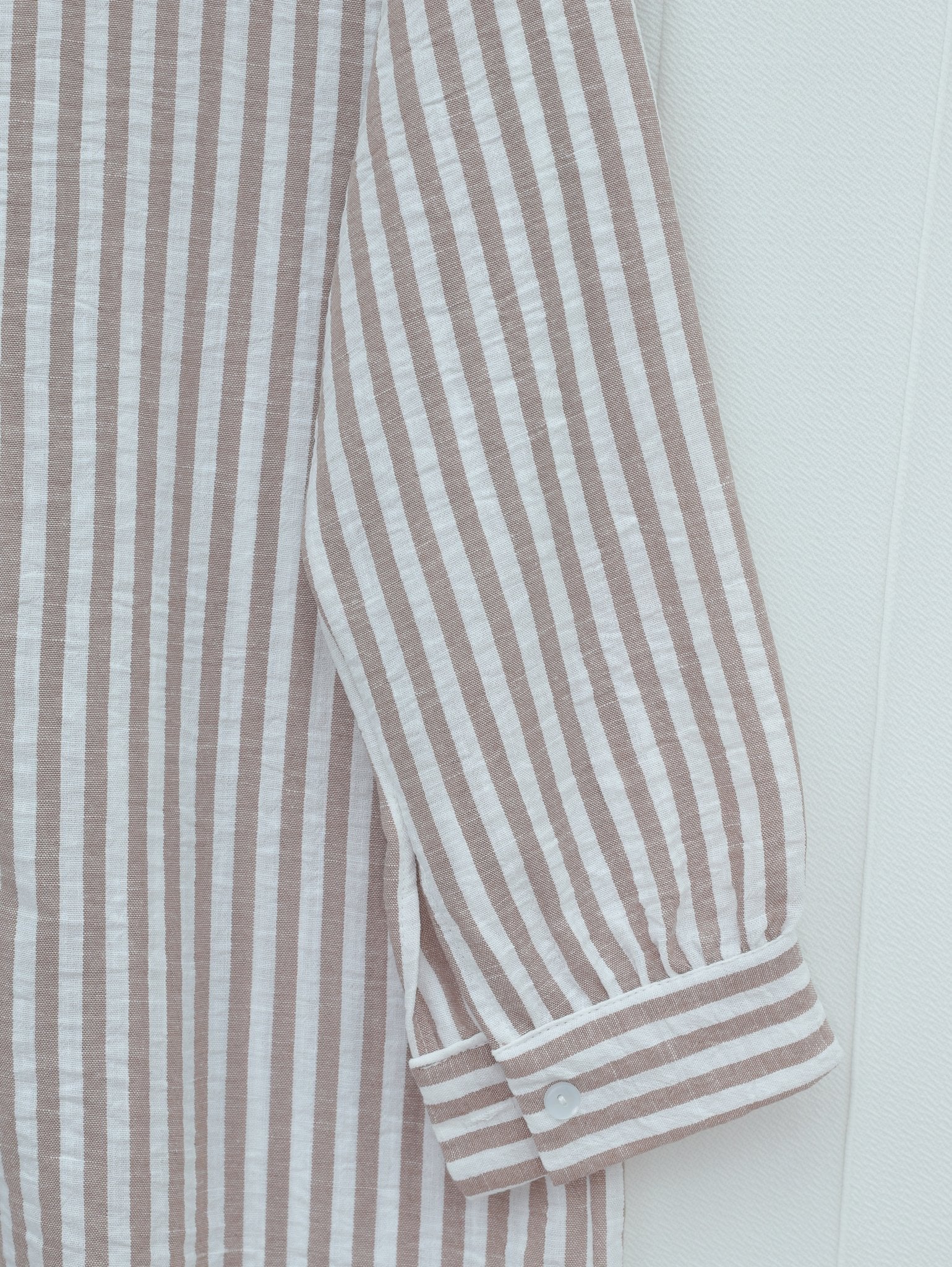Button-Front Striped Linen-Look Blouse - Light Brown - Podyumplus - by Peralane - photo 8