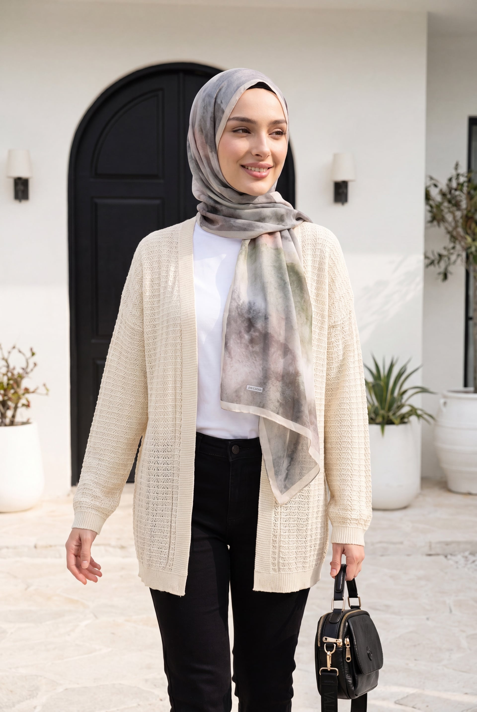 Cream Open-Front Textured Knit Cardigan - Podyumplus - by Peralane