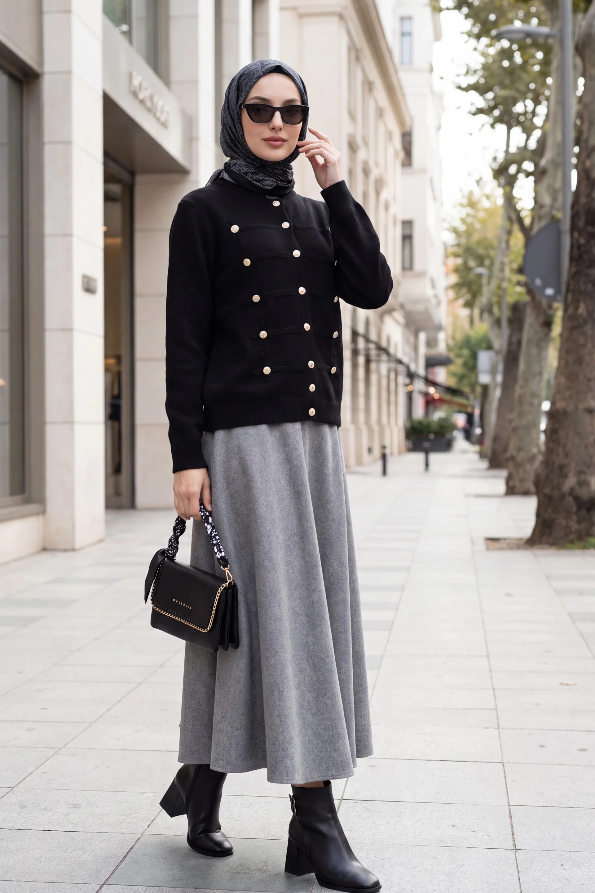 Black Multi-Button Polo Collar Soft Knit Cardigan - Podyumplus - by Peralane - photo 3