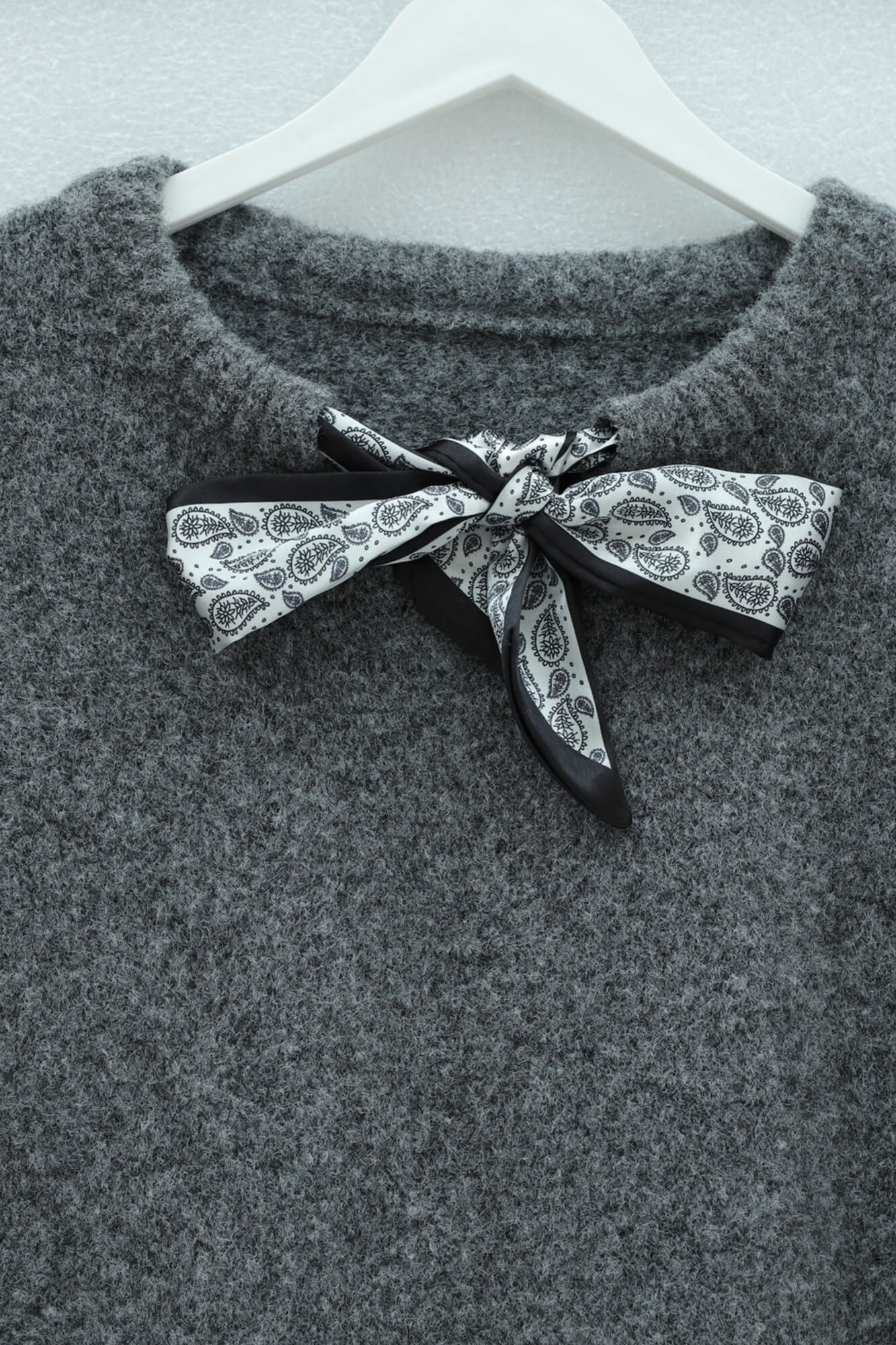 Women's Smoked Grey Soft Knit Sweater with Scarf Collar Detail - Podyumplus - by Peralane - photo 3