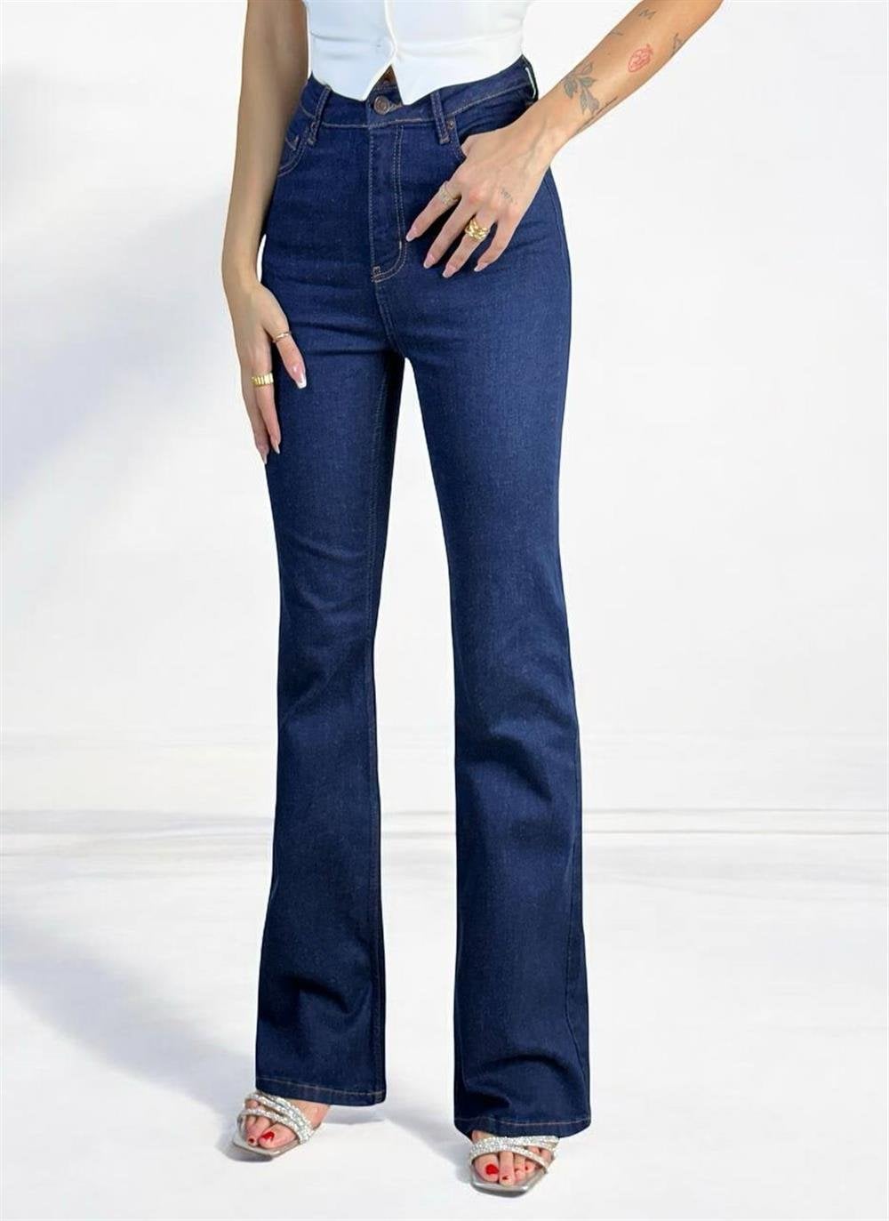 High Waist Flared Rinse Denim Trousers - Lacarino Jeans - by Peralane - photo 3