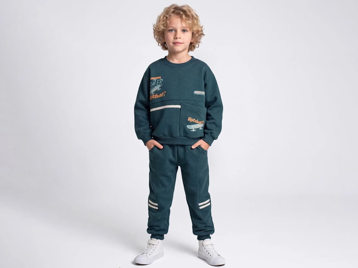 Skateboard Print Pocket 3-Thread Fleece Boys' Set - Feely Kids - by Peralane