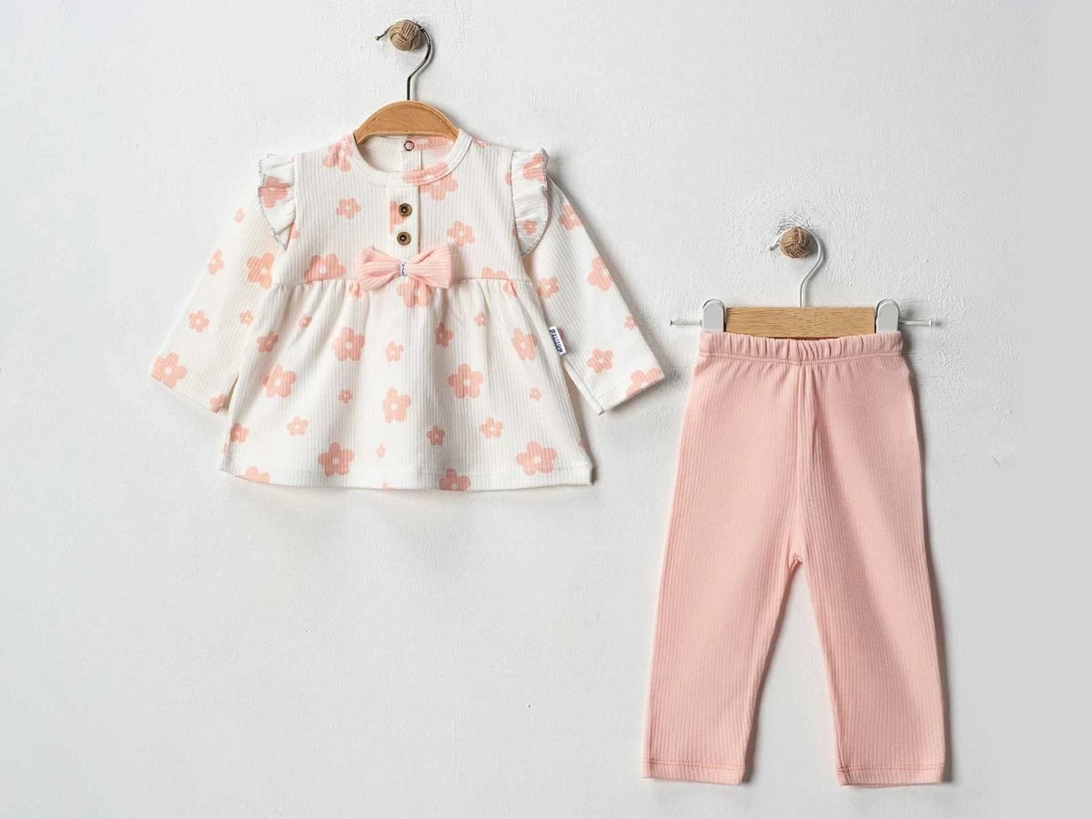 Floral Print 2-Piece Baby Set with Top and Leggings - Powder Pink - Nafitto - by Peralane