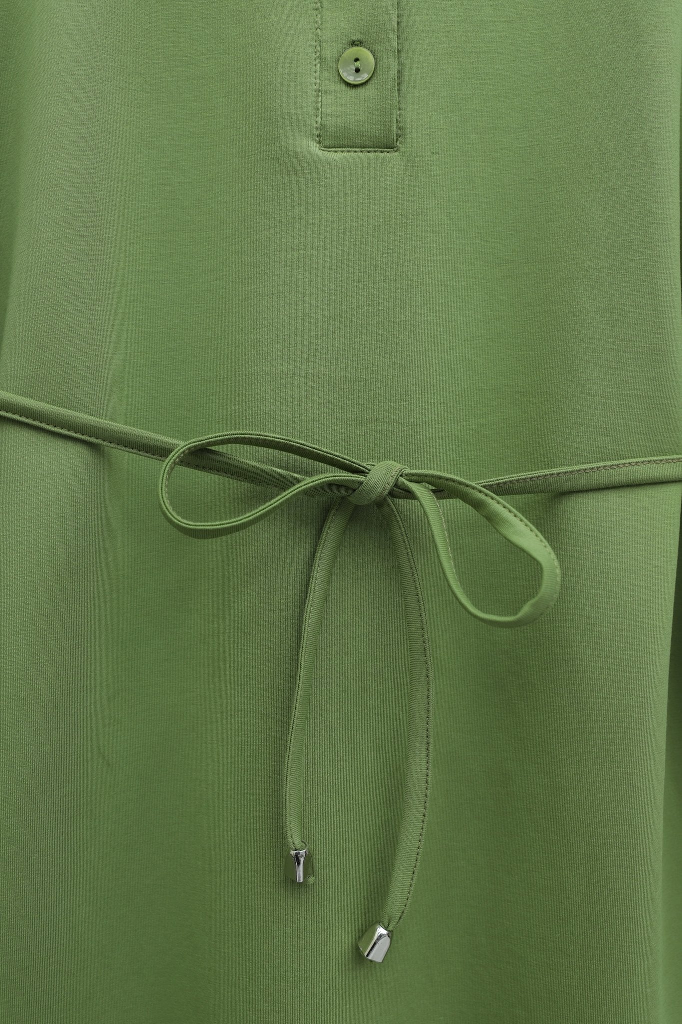 Collar Button Placket Drawstring Waist Jersey Dress in Olive Green - Podyumplus - by Peralane - photo 4