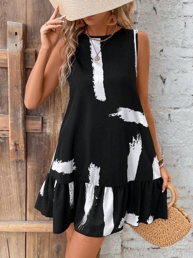 Women's Sleeveless Round Neck Back Bow Suprem Short Dress - Janes - by Peralane