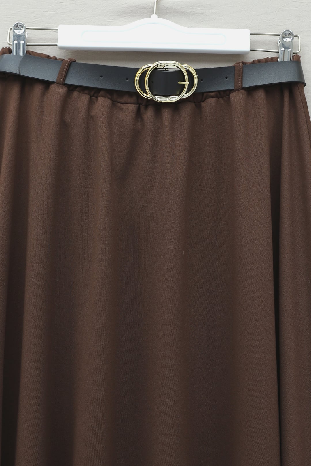 Elasticated Waist Belted Casual Skirt - Brown - Podyumplus - by Peralane - photo 3