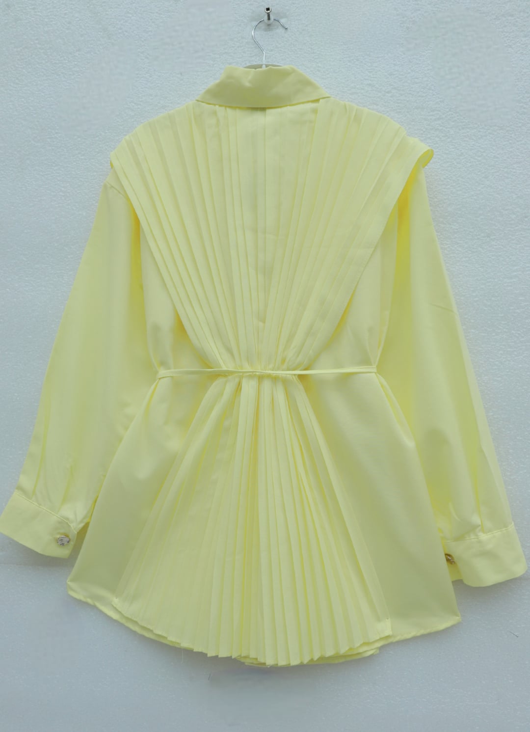 Pleated Front and Back Hidden Button Poplin Tunic Shirt - Yellow - Podyumplus - by Peralane - photo 7