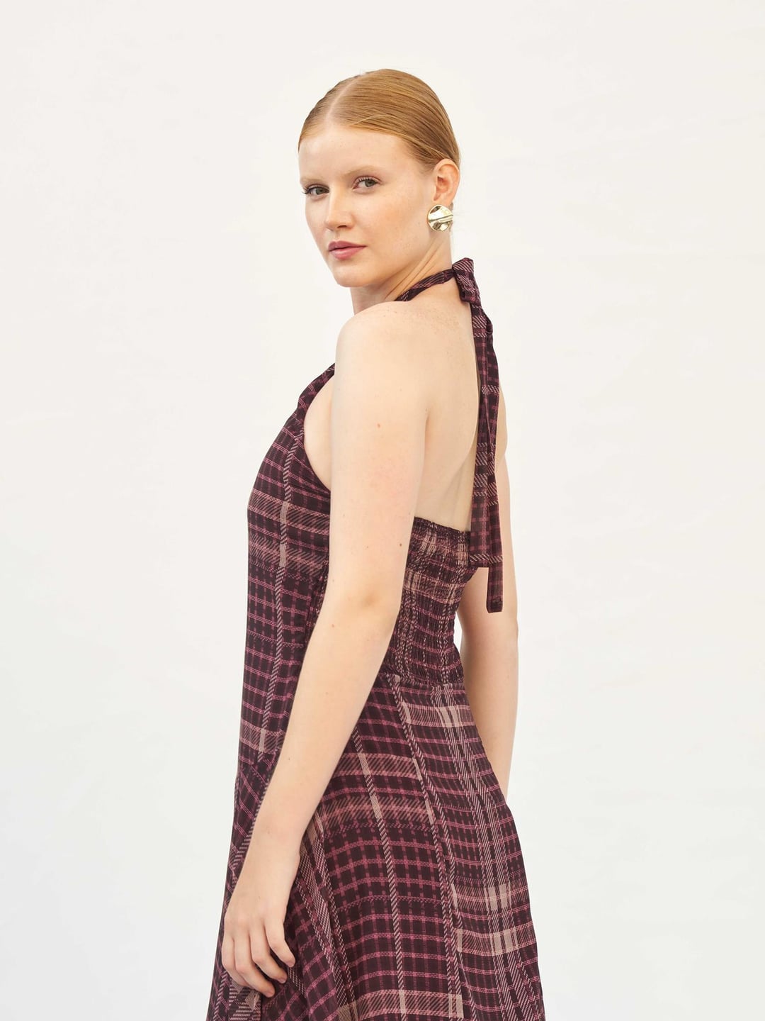 111808 Burgundy and Beige Plaid Maxi Dress with Lace Trim - Lefon - by Peralane - photo 10