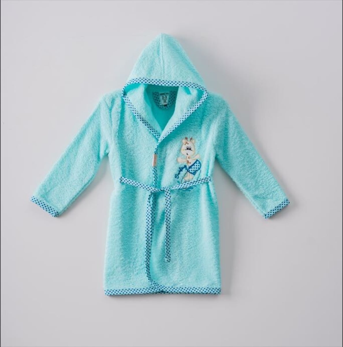 Girls' Terry Hooded Bathrobe with Polka Dot Trim - Mint - Ramel Kids - by Peralane