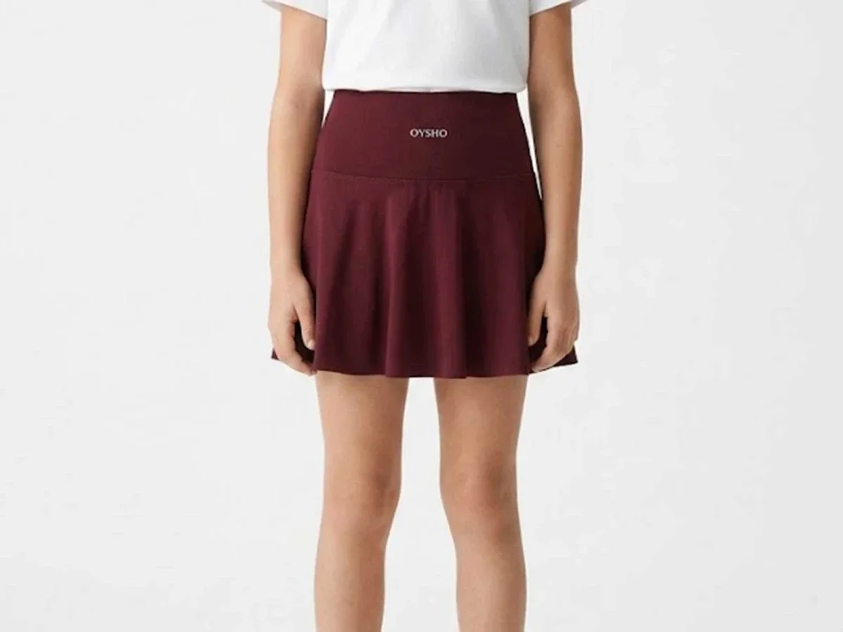 Printed Girls' Skort with Elasticated Waist - Burgundy - Langa - by Peralane