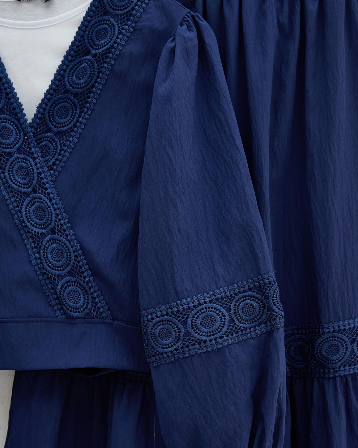 Lace Trim Tie-Front Two-Piece Set with Long Maxi Skirt - Navy Blue - Podyumplus - by Peralane - photo 8