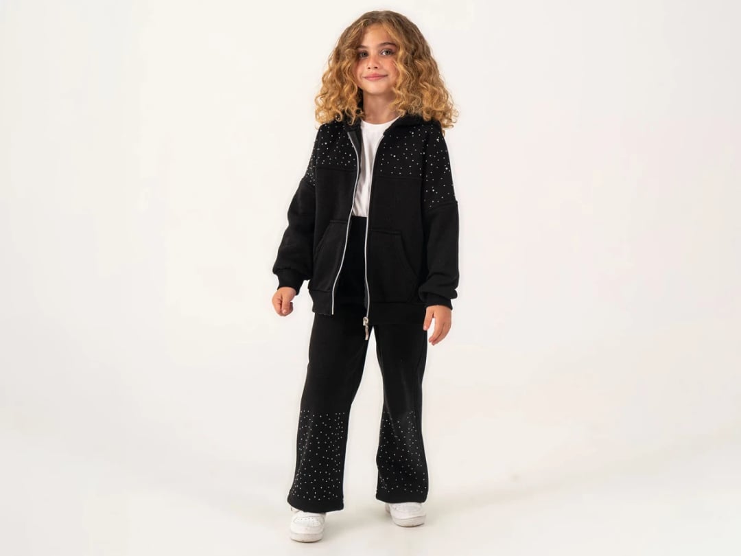 Girls' Tracksuit Set with Stone Details and Zip Hoodie (4 Pieces) - Lumii - by Peralane