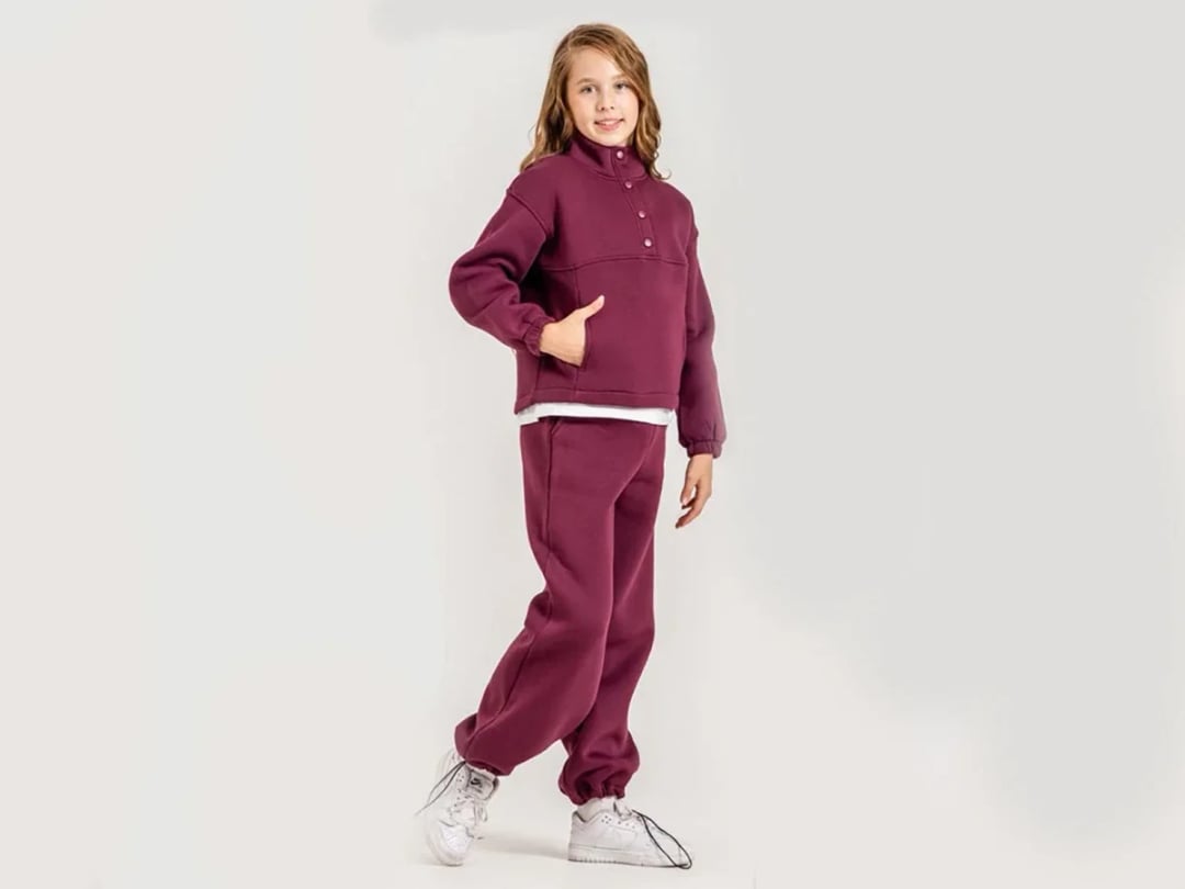 Girls' Sweatshirt and Trousers Set - Deep Berry - ÖZ Bebe - by Peralane