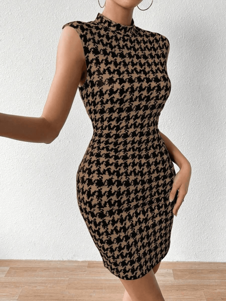 Women's Sleeveless Mock Neck Houndstooth Knit Dress - Janes - by Peralane - photo 3