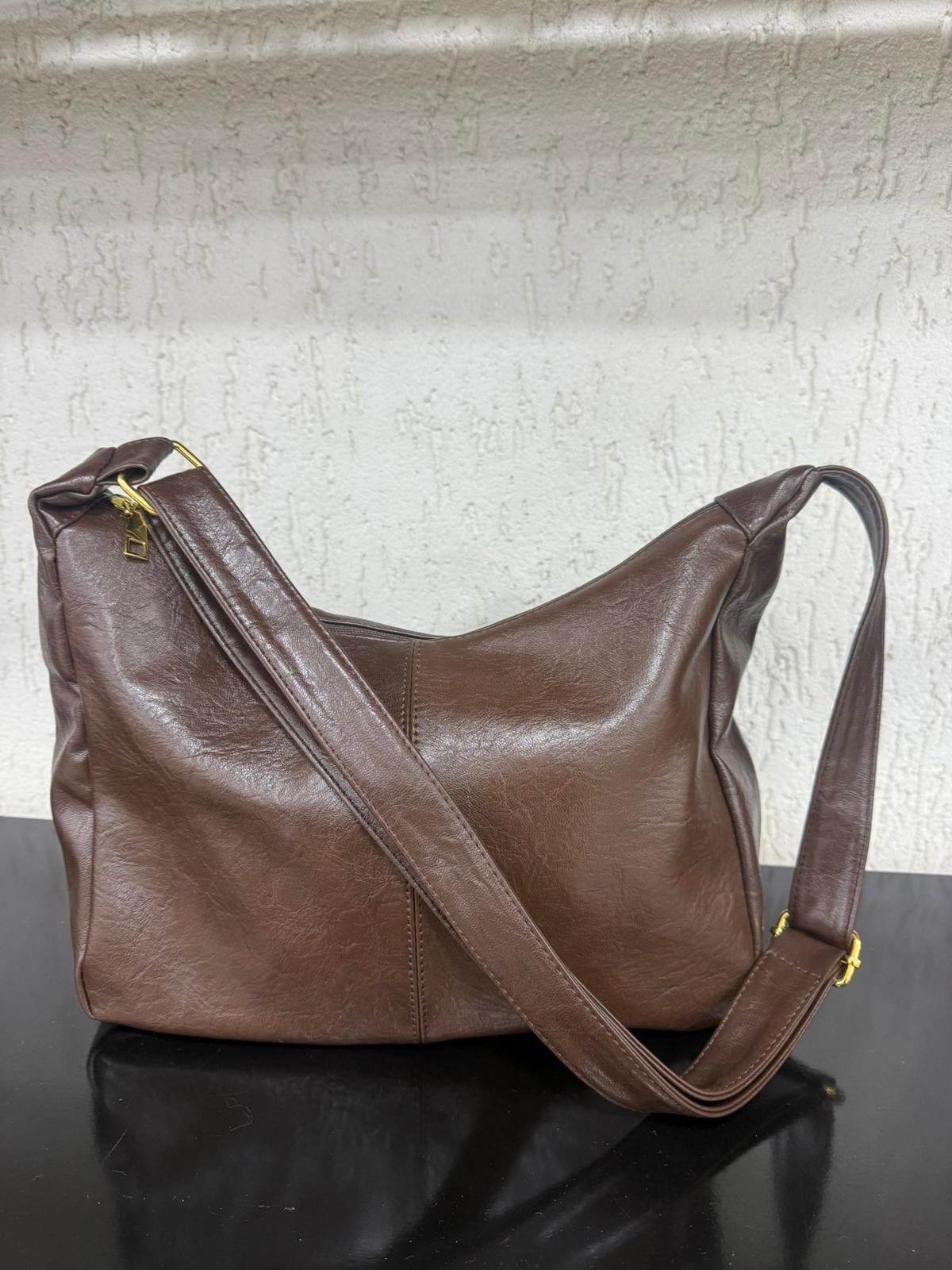 Brown Faux Leather Shoulder Bag - Nesvay - by Peralane - photo 2