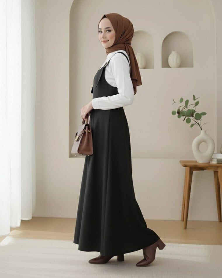Half-Zip Gabardine Jumper Dress - Black - Podyumplus - by Peralane - photo 2