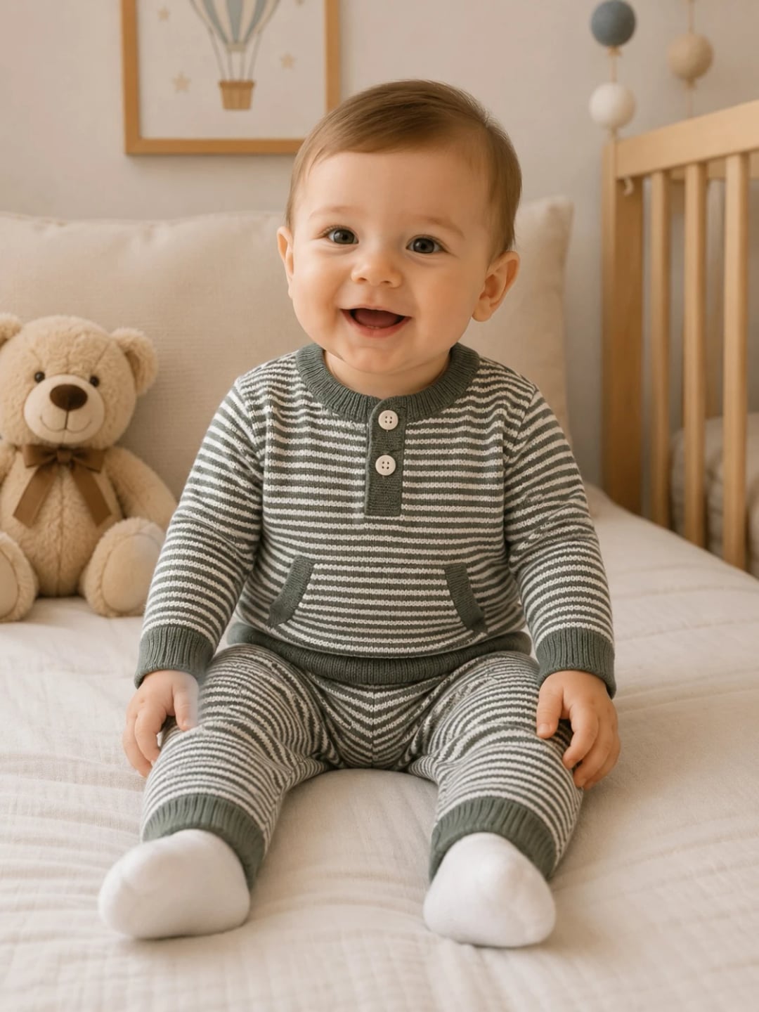 Striped Knitted Baby Set - 1169 - Has Bereket - by Peralane