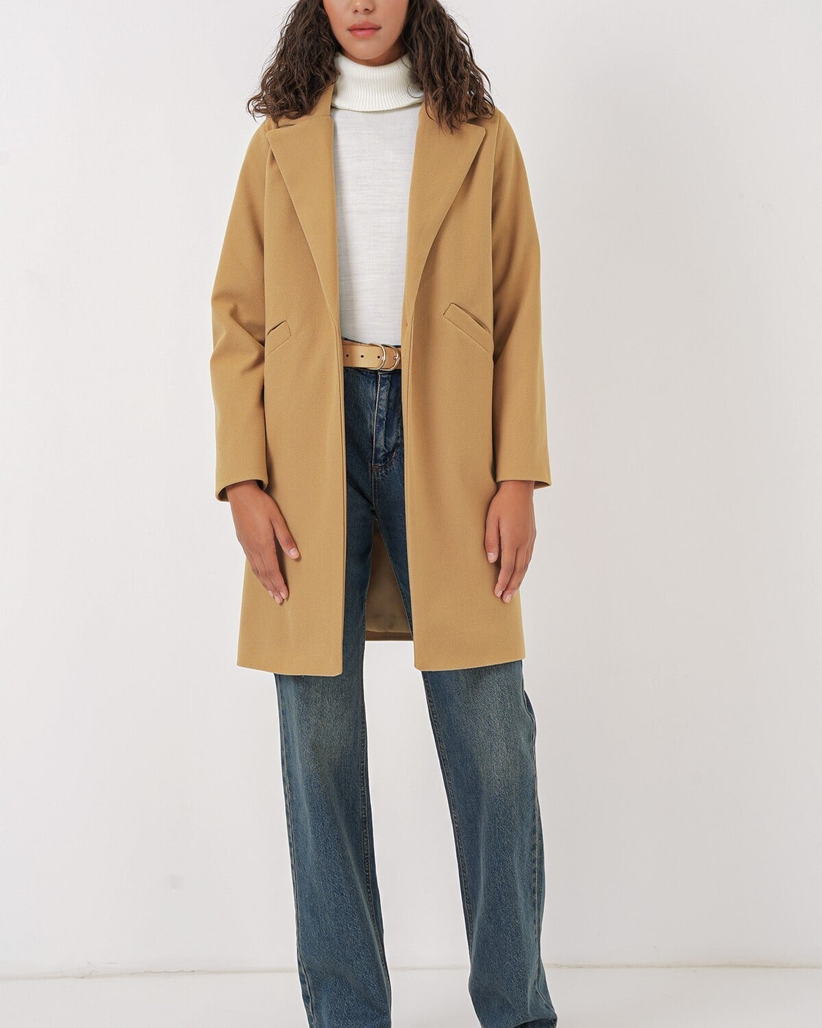 Camel Single-Breasted Wool Blend Coat - Bigdart - by Peralane - photo 7