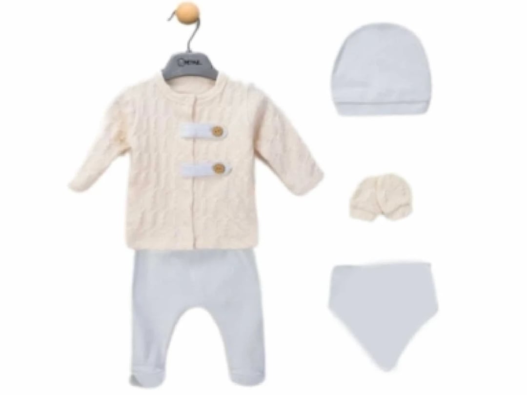 Blue Button Detail 5-Piece Newborn Boy Set - Beyaz Bebek - by Peralane