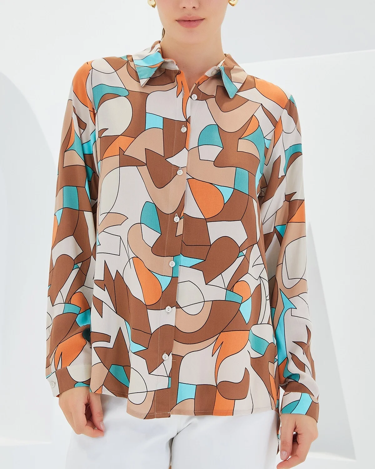Women's Graphic Print Long-Sleeve Shirt - Light Brown - Bigdart - by Peralane - photo 4