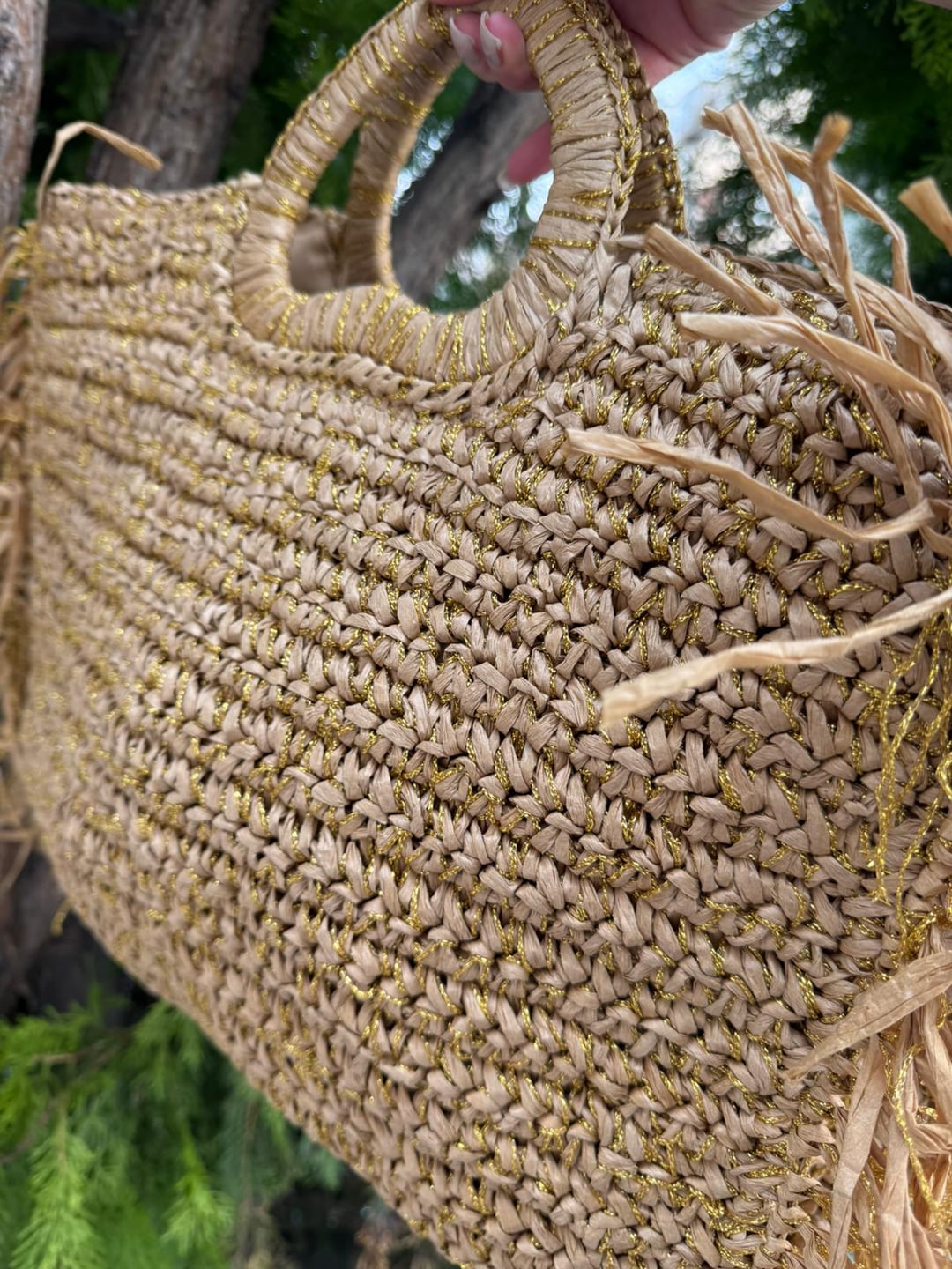 Natural Woven Straw Tote Bag with Fringed Trim - Nesvay - by Peralane - photo 3