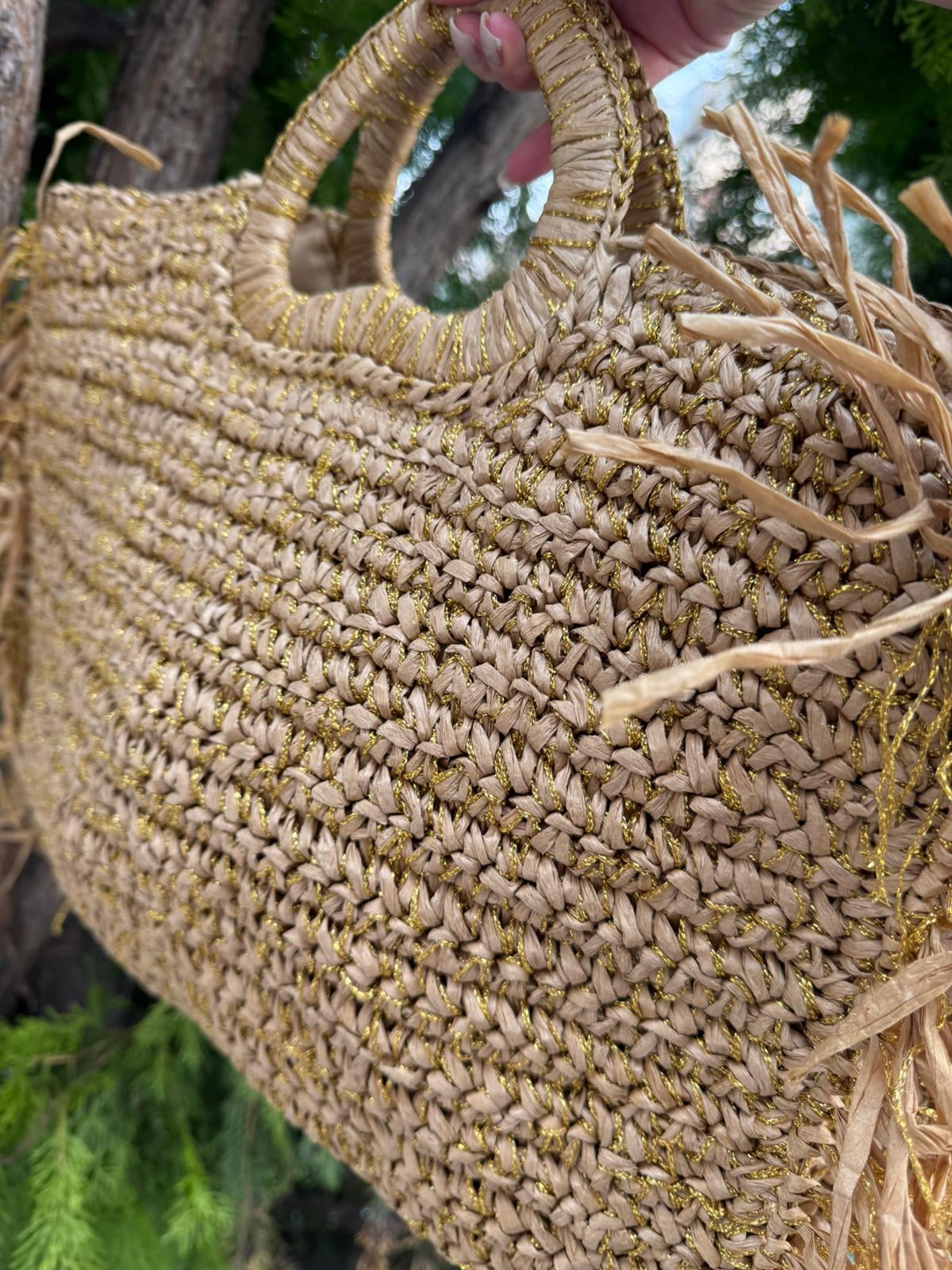 Natural Woven Straw Tote Bag with Fringed Trim - Nesvay - by Peralane - photo 3