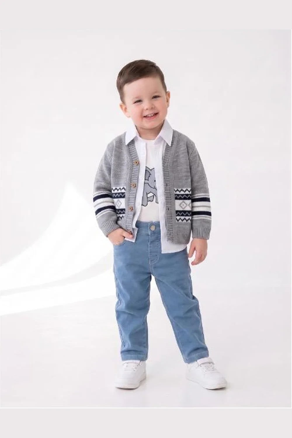 Boys' Knit Cardigan and T-Shirt Set - Anthracite - Has Bereket - by Peralane