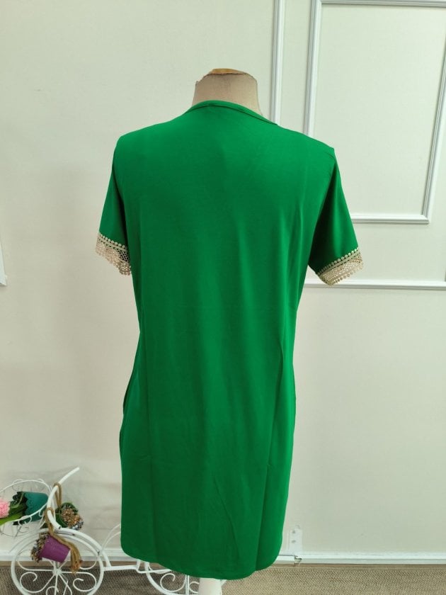 Women's Short-Sleeve V-Neck Lace Trim Viscose Dress - Janes - by Peralane - photo 6