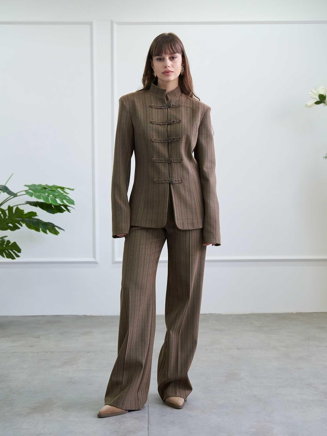 Brown Herringbone Wide Leg Trousers - Lefon - by Peralane - photo 7