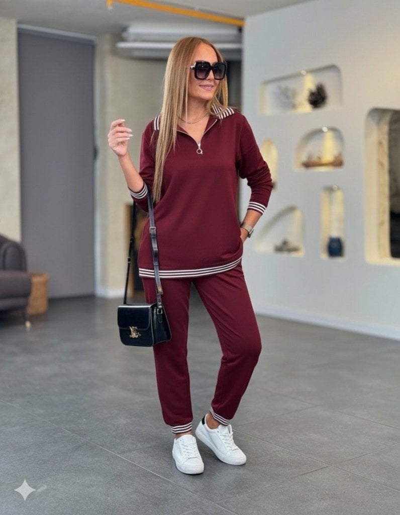 Women's Long-Sleeve Quarter-Zip Tracksuit Set with Striped Trim - Janes - by Peralane - photo 3