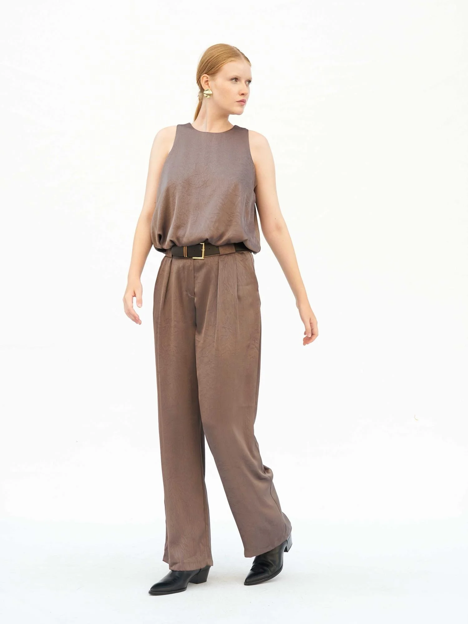 Women's Two-Piece Set - Sleeveless Top and Wide-Leg Trousers with Belt - Lefon - by Peralane - photo 4