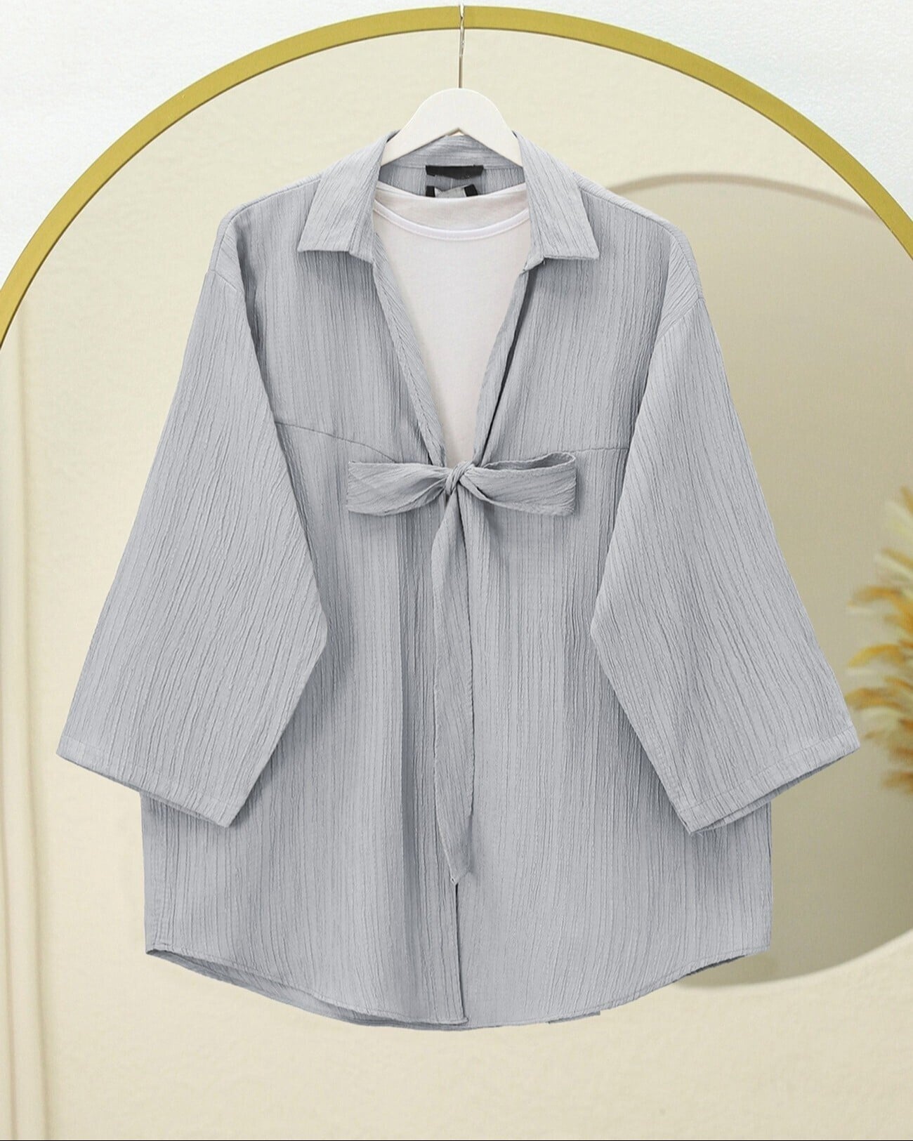 Front-Tie Crinkle Kimono - Grey - Podyumplus - by Peralane - photo 2