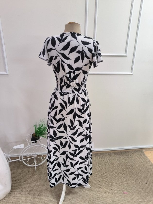 Women's Short Sleeve Wrap Collar Patterned Long Suprem Dress - Janes - by Peralane - photo 6